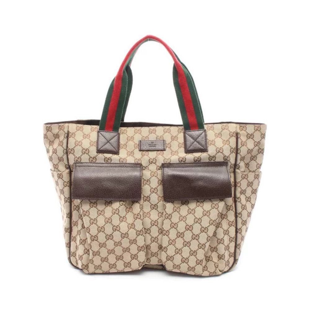 Gucci Sherry GG Canvas Tote Bag Leather Beige Cream Brown
